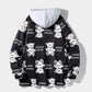Heart Bear Print Jacket Spring Hooded Windbreaker Men Casual Loose Coat Soft Comfortable Top Regular