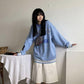 Autumn Winter Letter Stitching Round Neck Sweater Stitching Loose Fashion Casual All-match Knitted Outer Top