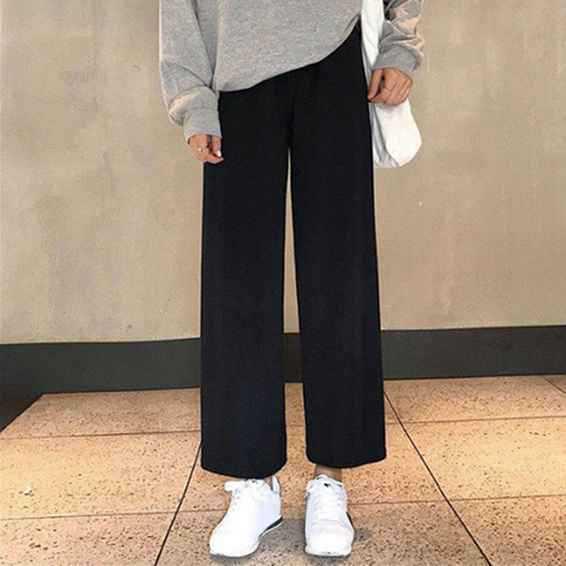 Wide Leg Pants Women Solid High Waist Trousers Pleated Loose Casual Elegant Korean Style Chic School Daily Girls