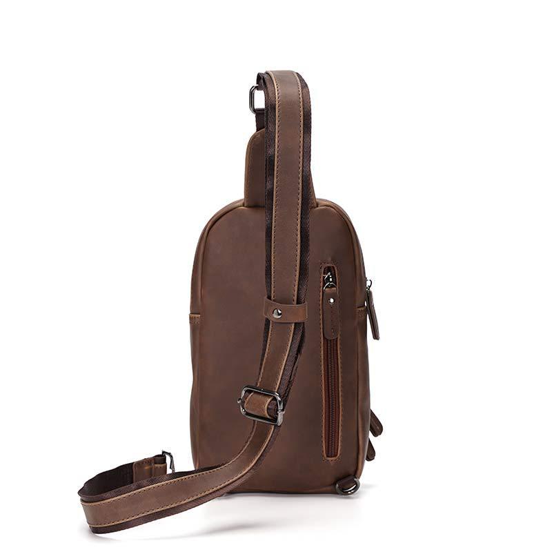 Chest Bag Men Coffee Large Capacity Multi-pocket Soft Leather Shoulder Bag Outdoor Sports Pockets