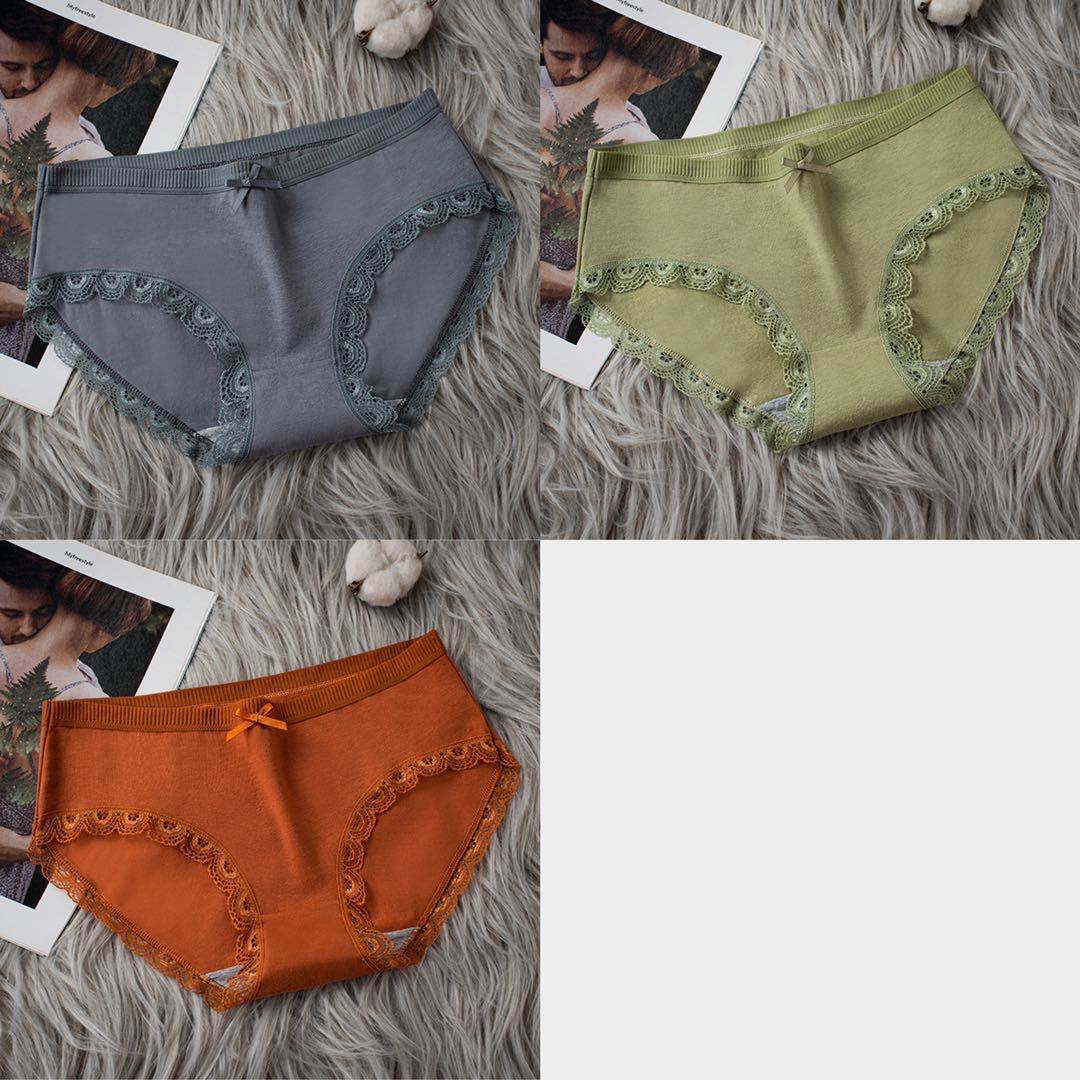 3-pack of Graphene Cotton Women's Panties Antibacterial Seamless Lace Trim Briefs