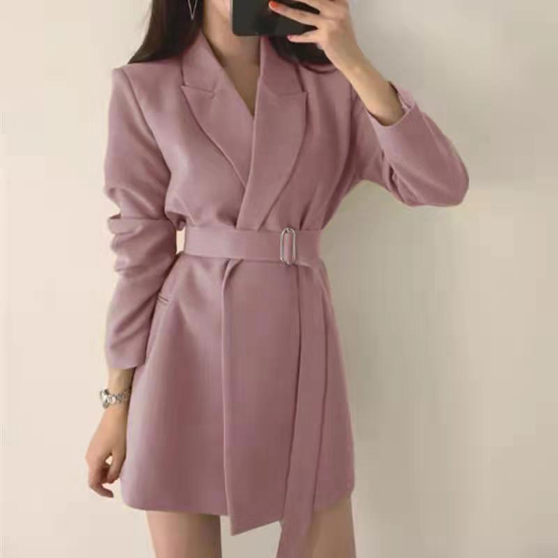 Suit Jacket Women's Spring and Autumn Korean Version High Street Design Sense Mid-length Blazer Belt Waist Slim Top Coat Elegent Jacket