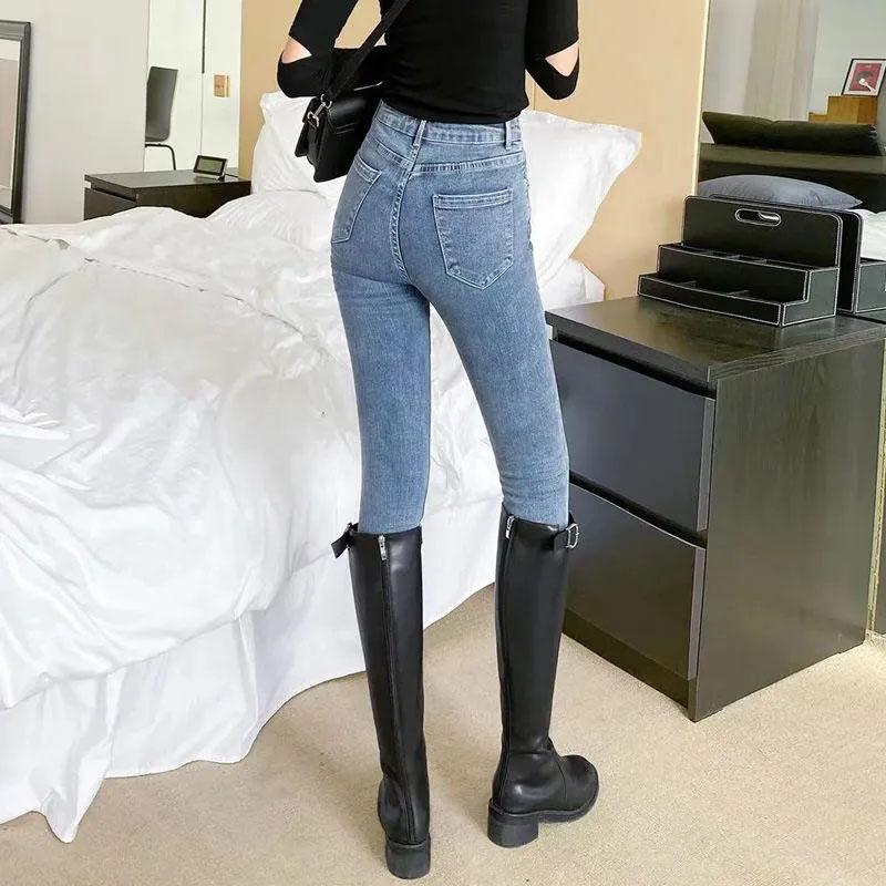 Women's High Waist Jeans Thin Light Color Tight Stretch Pants Ladies Slim Pants Skinny Pants Pencil Pants