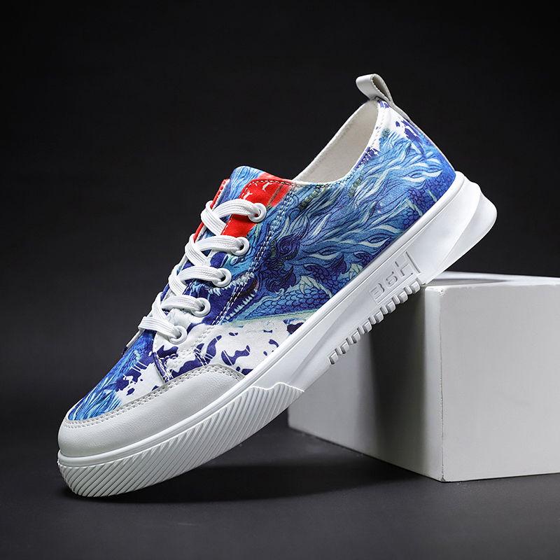 Chinese style canvas shoes for men Board shoes Men's trendy graffiti personality casual shoes