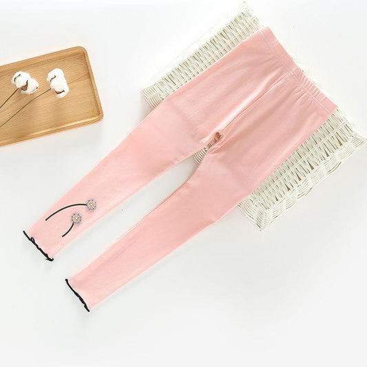 Girls Spring and Autumn Ruffled Leggings Korean Children's Trousers Slim Stretch Pants Casual Pants