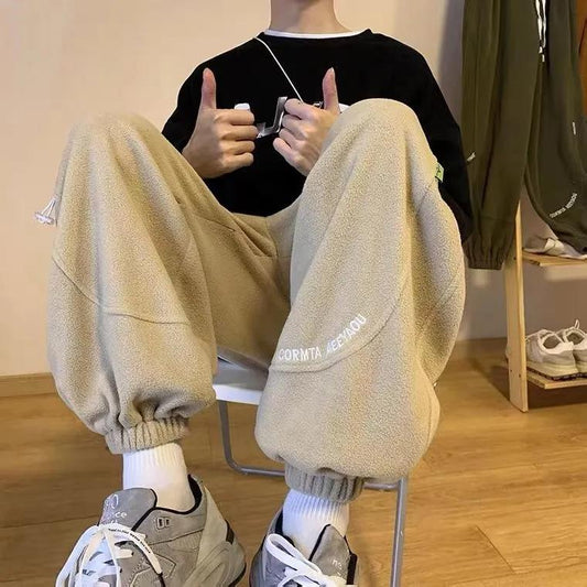 Cashmere Casual Pants Winter Plus Velvet Plus Thick Bunch Footwear Pants Ins Hong Kong Wind Loose Sports Long Pants Men and Women with Paragraph