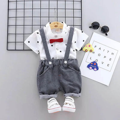 Boys and Girls Summer Suits Cute Children's Clothing Baby Short-sleeved Little Boy Clothes Overalls Plaid Pattern Summer Two-piece Suit