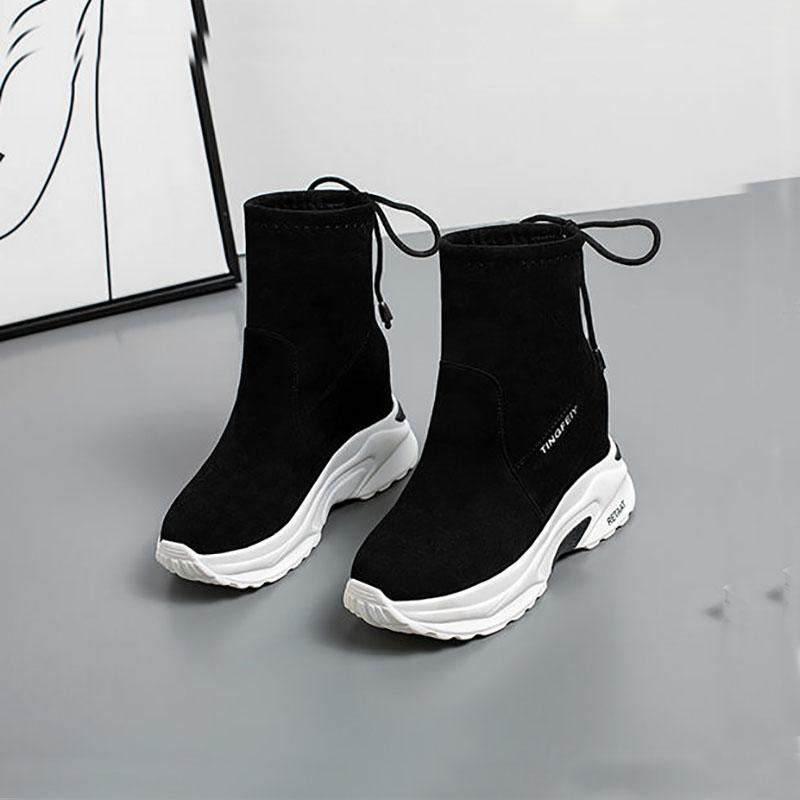 Elastic Short Boots Martin Boots Women's High Invisibility Increased Women's Shoes Thick-soled Fashion All-match Plush Boots Martin Boots