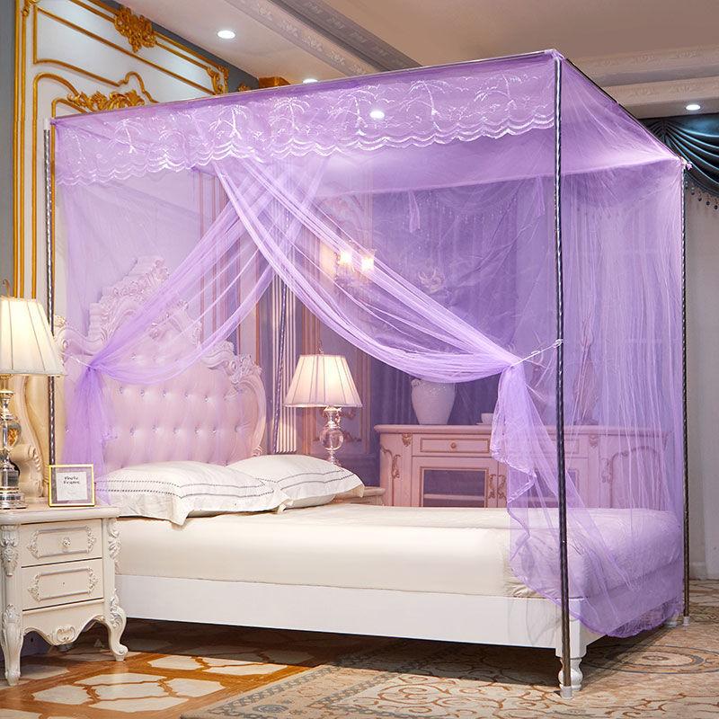 Lace Edge Decoration Old-fashioned Bed Encryption Mosquito Net Household Bedroom Square Top Single Double Mosquito Net with Rope Can Be Tied