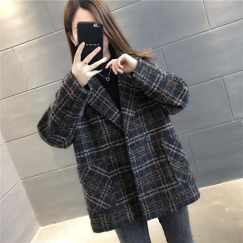 Woolen Coat Women Winter Thick Plaid Suit Jacket Woolen Coat Women