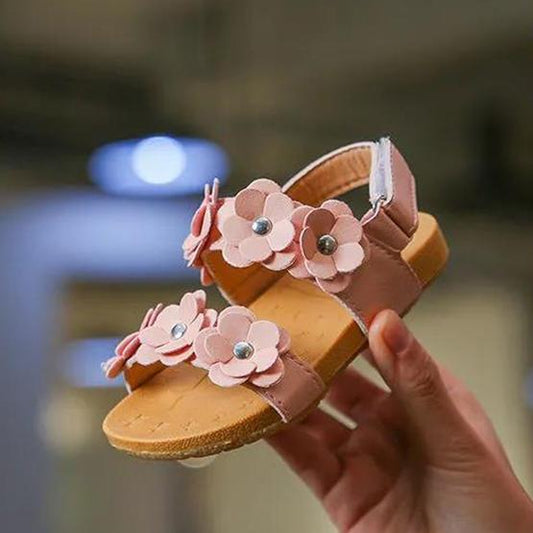 Girl's Sandals In Summer Soft Sole Flat Casual Sandals Baby Girls' Anti-slip Flowers Decoration Princess Sandals
