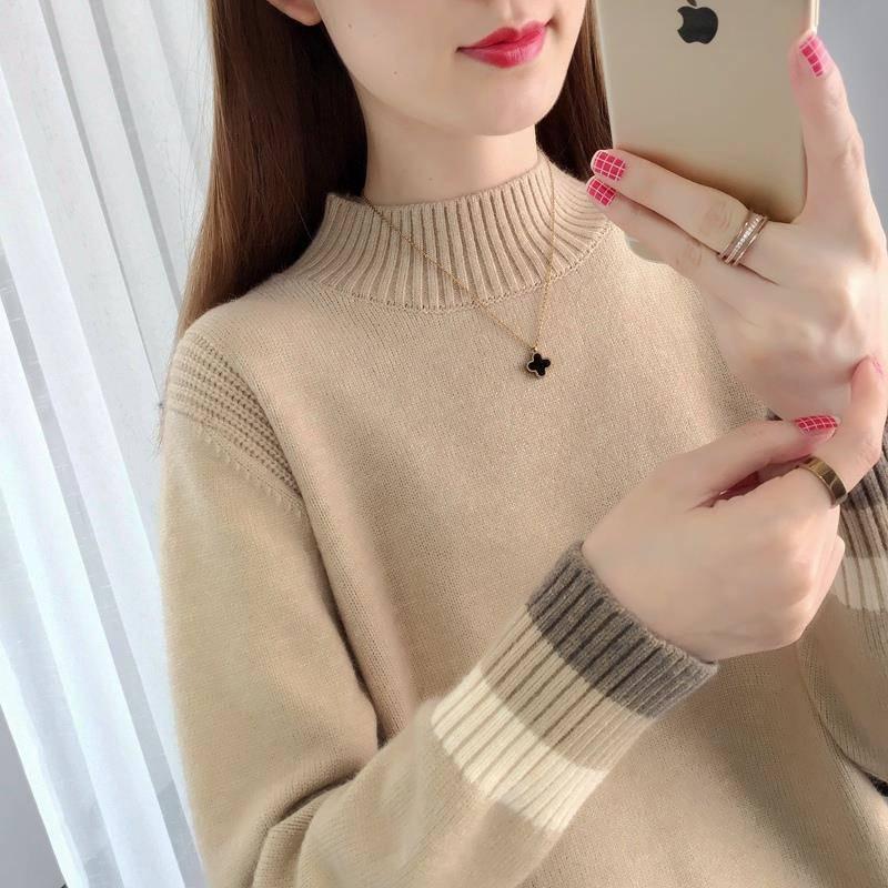Pofulove Half-high-necked Bottoming Loose Sweater Women's Autumn Winter Long-sleeved Thick Sweaters