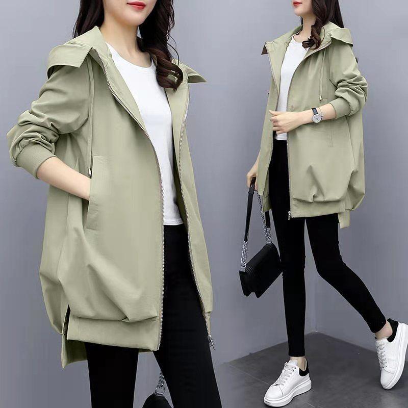 Spring Women Windbreaker Boutique Hooded Jacket Casual Coat Soft and Comfortable Top Long