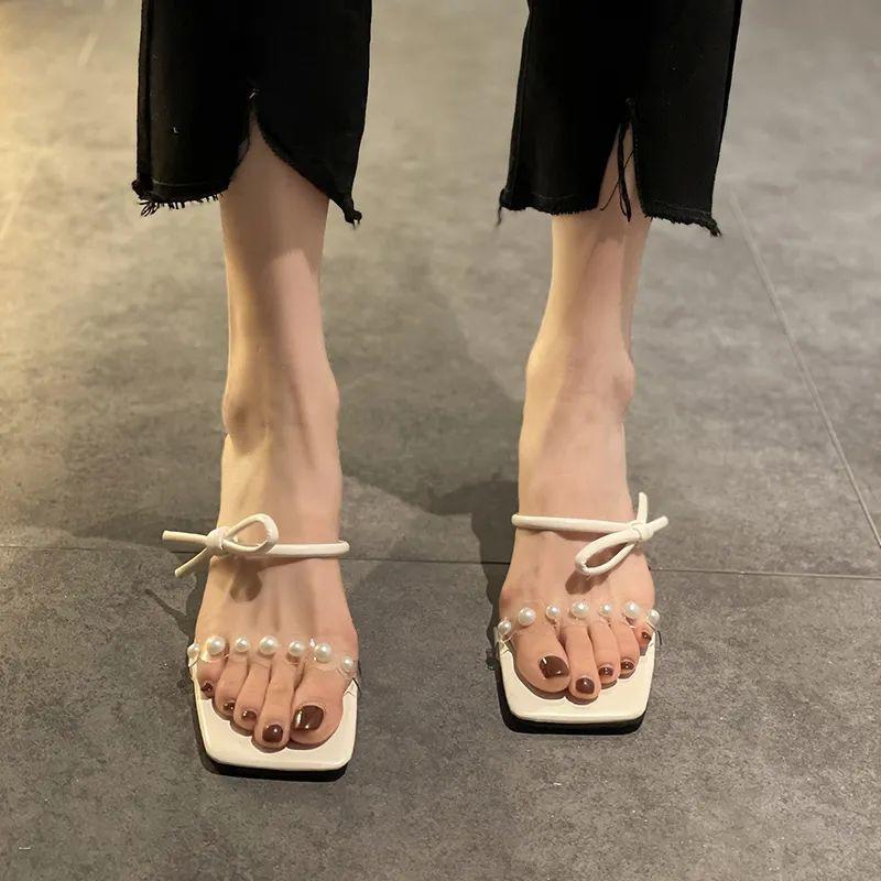Crystal Heel Slippers Women's Summer Wear Fashion 2 Thick Heel Transparent Sandals