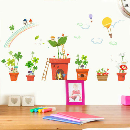 [Wall sticker ]Hot Air Balloon Cat Rainbow Clouds Diy Wall Stickers For Kids Rooms Kitchen Home Deco