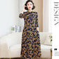Printed Round Neck Spring Long Sleeve Dress Elastic Slim Fit Belly Long Skirt with Pocket Skirt Simple Comfortable Mid-Length A-Line Skirt
