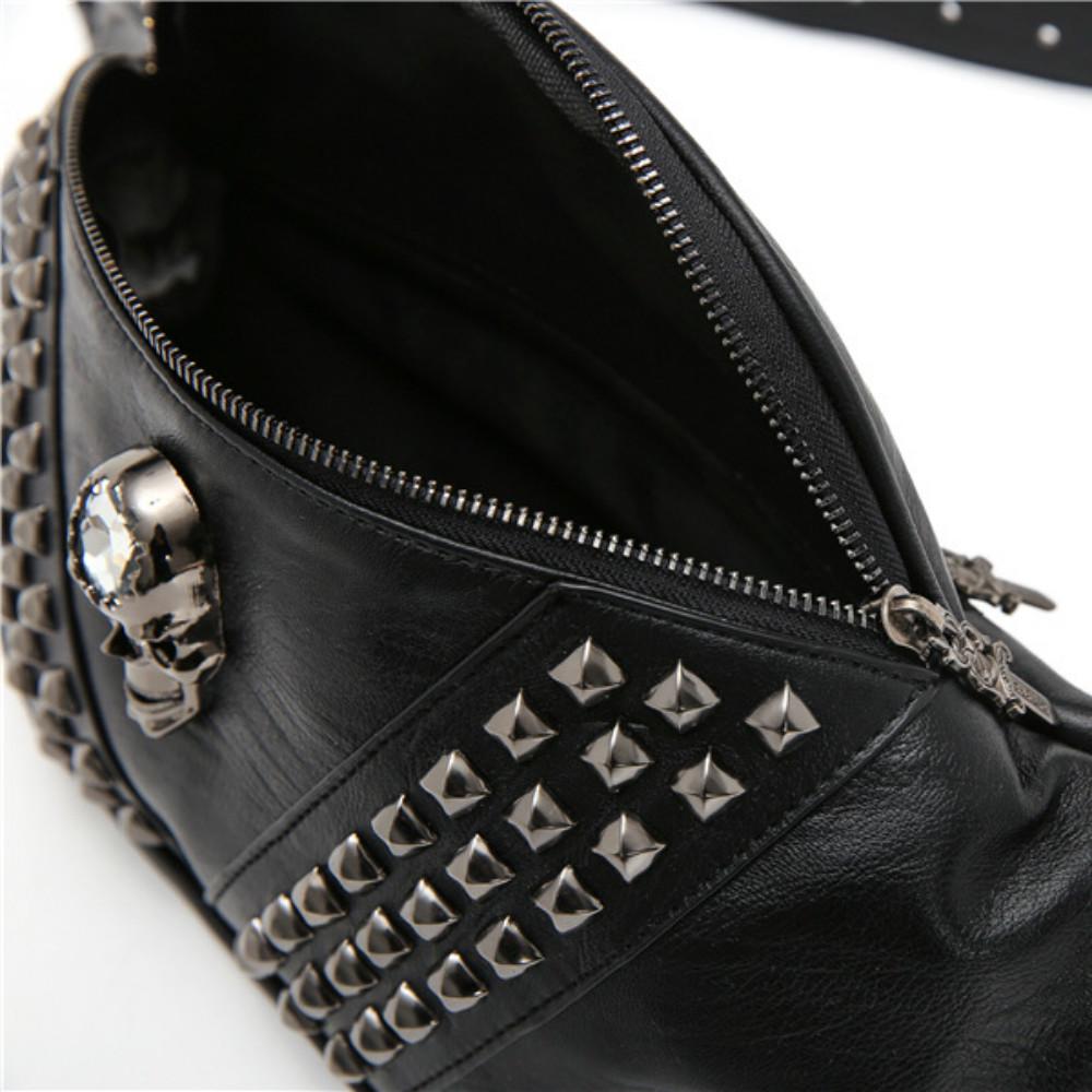 Hip Hop Waist Men and Women Leather Rivet Zircon Chest Bag Messenger Bag Sports Shoulder Bag