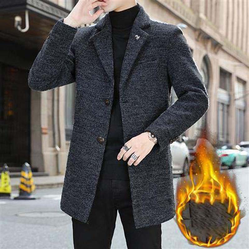 Autumn and Winter Jacket Men's Thick Warm Coat Mid-length Casual Windbreaker