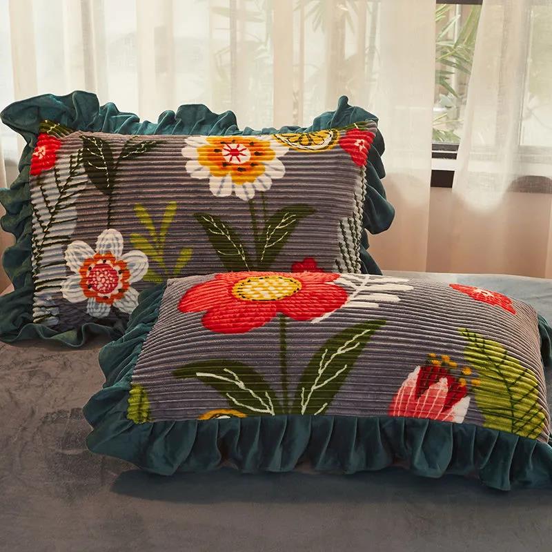 Two-piece Coral Velvet Pillow Cover Winter Thick Soft Pillow Core Liner Cover Bedding