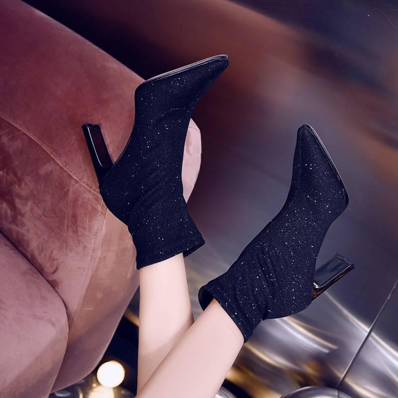 Sexy Autumn Winter Ankle Boots Women High Heels Short Pointed Toe Fashion Pleated Martin Boots