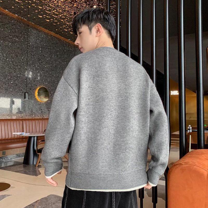 Sweater Men Loose Solid Color Simple Trend Boys Winter Warm and Comfortable Literary Sweater Soft