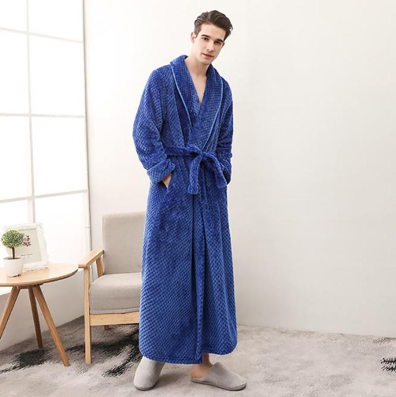 Men Cashmere Bathrobe Winter Thickening Home Clothes Ladies Shawl Bathrobe Long Robe Coat