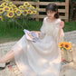 Female Vintage Super Fairy Sweet Chiffon Dress Slim Elegant Lace Quarter Sleeve Holiday Dress