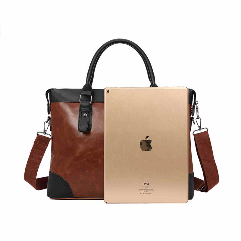 Business Briefcase Men Brown PU Leather Wild Zipper Waterproof Handbag Shoulder Bags Computer Bag