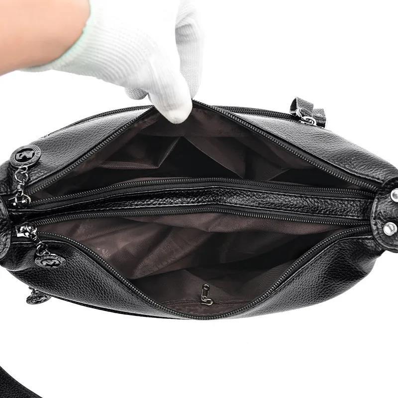 Women Handbag Crossbody Bags Soft Surface Genuine Leather Cowhide High Capacity 3 Colors High Capacity Multi-layer Zipper Closure