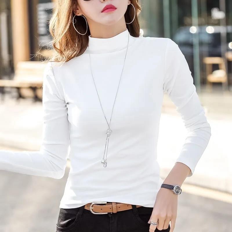 Spring and Autumn Women's Cotton Half Turtleneck Long Sleeve Solid Color All-match Bottoming Shirt Top