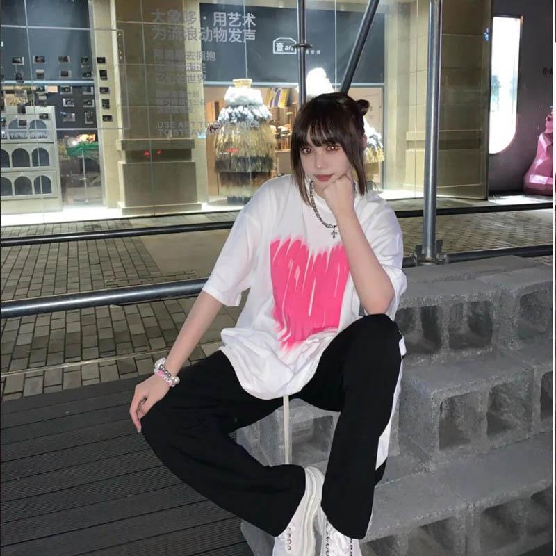 Black Bend Track Pants Women Loose Spring and Autumn Side Stripes Straight Casual Pants High Waist Pants Drape Wide-leg Pants
