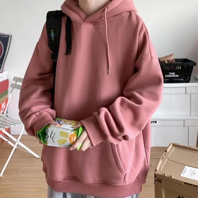 Hooded Sweater Men's Hooded Loose Wild Autumn and Winter Pullover Sweater Hong Kong Style Solid Color Plus Velvet Thick Knitwear Hoodie Sweatshirts