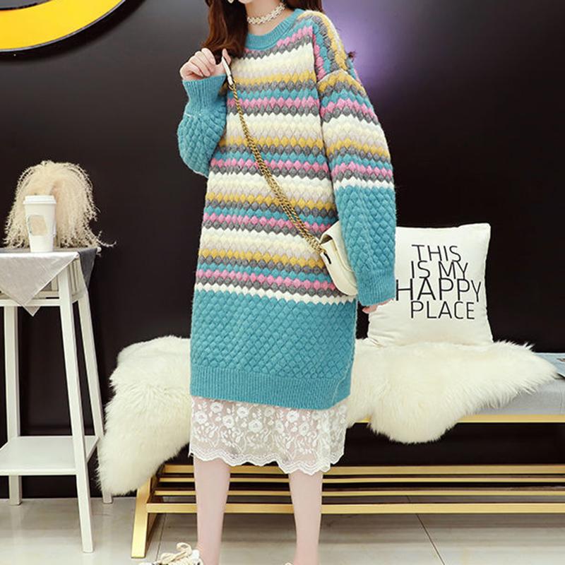 Autumn Winter Mid-length Sweater Skirt Women Loose Casual Fashion Pullovers Long Sleeve Knit Bottoming Skirt Women