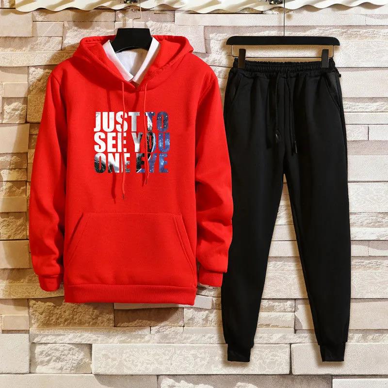 Sweater Suit Men Sports Suit Casual Hooded Pullover and Pants for Teen Student Spring & Fall
