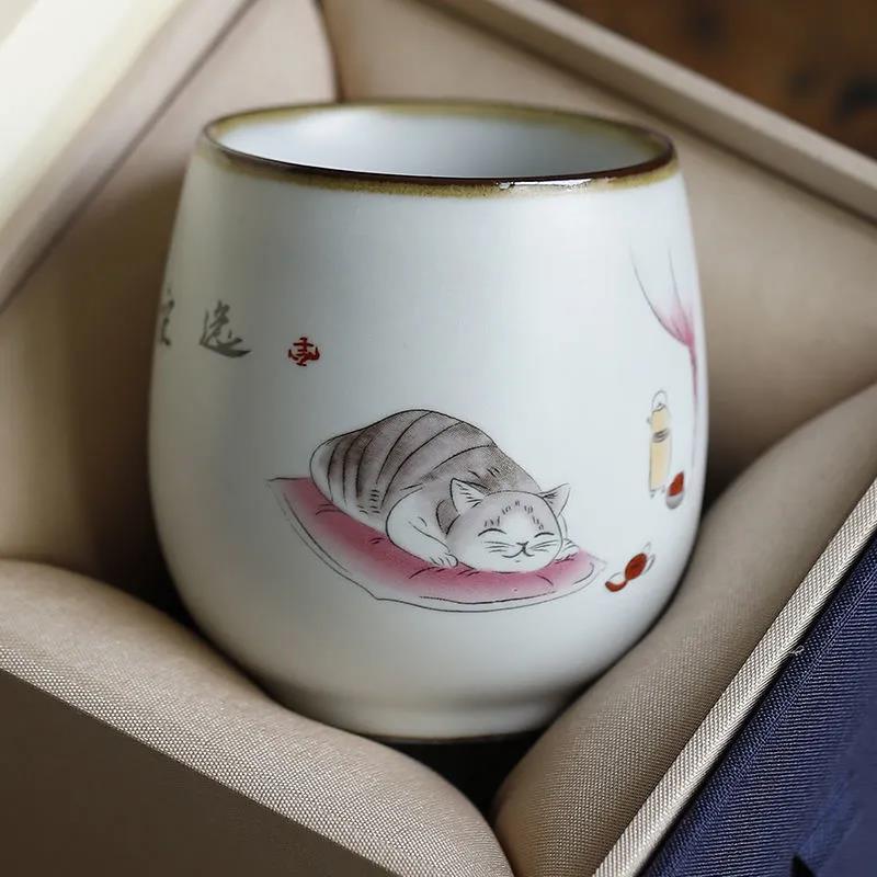 Ru Kiln Cute Cat Cup Owner Cup Single Cup Tea Cup Can Raise Kung Fu Tea Bowl Tea Set Tea Cup Size Tea Cup Home