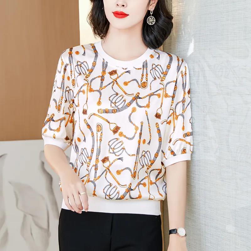 Women's Pullover Print Round Neck Half Sleeve T-Shirt Summer Top