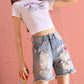 WTEMPO Denim Shorts Women's High Waist Straight Trousers Were Thin and Broken Holes Denim Five-point Pants