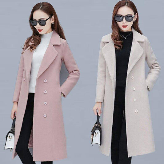 2019 Autumn Winter Wool Women Blends Office Work Long Coats Fashion Lady Slim Lapel Long Sleeve Coat