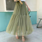 Three Layers Yarn Skirt Woman's Mid-length Elastic Waist Lace High Waist A-line Skirt Pleated Skirt  Fairy Tutu