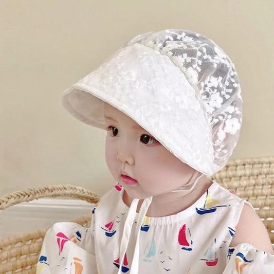 Summer Baby Hollow Out Flower Lace Sun Hat Spring and Autumn Breathable Sun Protective Hat Infant Baby Princess Hat Newborn Sun Hat 1-12M