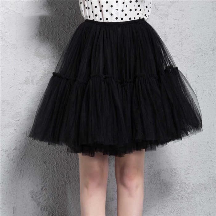 Pofulove Tulle Skirt Pleated Tutu Skirts Women Lolita Bridesmaids Vintage Midi Skirt A-line Skirts