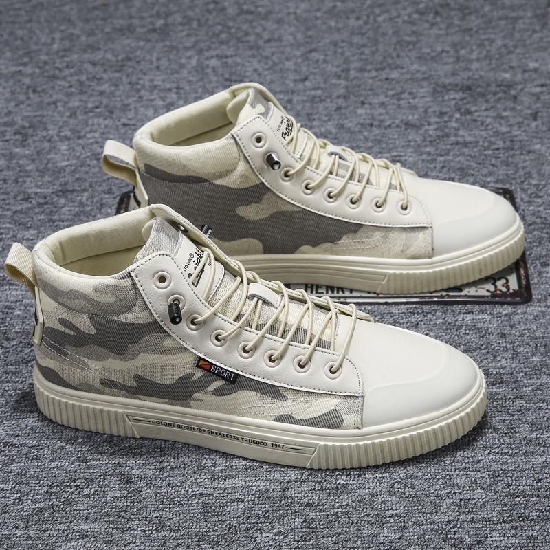 Spring Men's High-top Canvas Shoes Korean Fashion Camouflage Vulcanized Shoes Round Toe Trend Tie Sneaker Rubber Men Boots