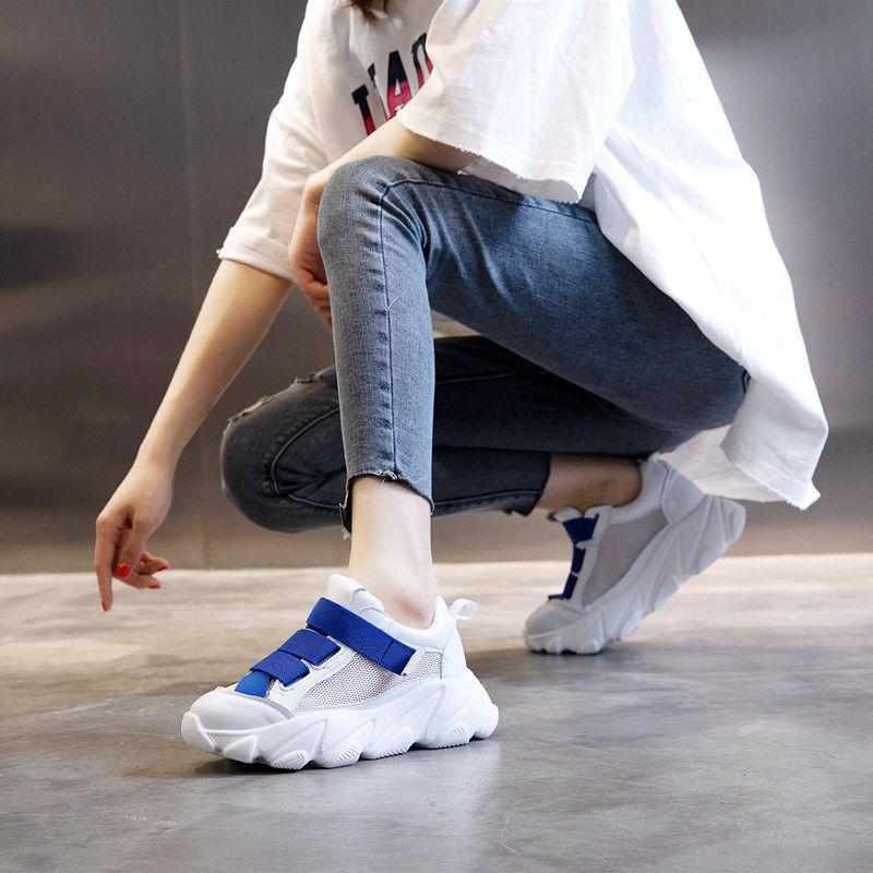 Trifle Small White Shoes Women Spring  Summer Candy Color Velcro Mesh Breathable Sneakers Thick-soled Running Shoes