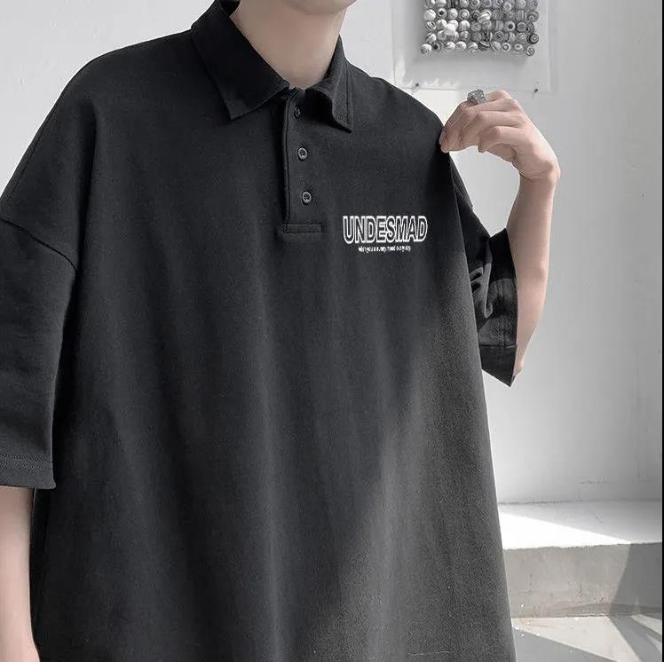 Shirt Men's Short-sleeved Tide Brand T-shirt Summer Loose Half-sleeved Five-point Sleeve Ins Lapel T-shirt