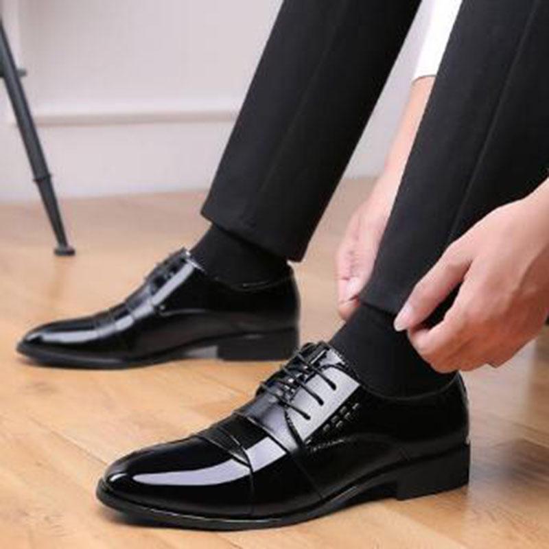 Mens Leather Shoes Men's Dress Shoes British Style Lace Up Pointed Toe Flats Big Size
