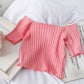 French Short Off Shoulder Knitting Shirt Female Summer Vertical Stripes Short Sleeve Ruffles Hem Crop Tops