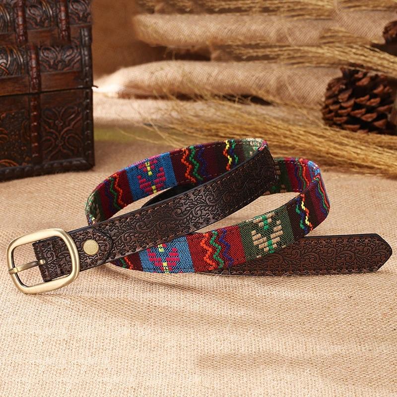 Ethnic Style Embroidered Ladies Belt Denim Skirt Belt Female Fine Fabric Decorative Trousers Belt Female Student Personality Belt