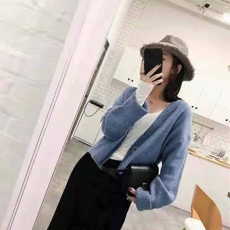 Pofulove Women's Autumn Winter Knit Cardigan Jacket Women Loose Student Thick Sweater Female Coat