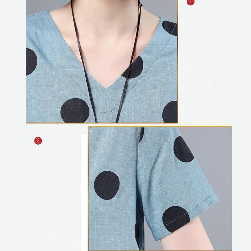Polka Dot Dress Women's Short Trumpet Sleeve V-Neck Calf Length Daily Dating Party Office Wear