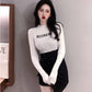 Pofulove temperament slim Sweater Fashion Long Sleeve Pullover Half Turtleneck Letter Sweater Knit